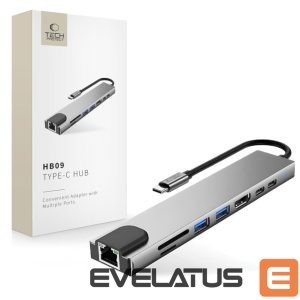 Other goods Tech-Protect  Tech-Protect HB09 USB hub 8in1 TYPE-C + USB-A 3.0 + USB-C 3.0 + HDMI 4K 60HZ + SD/TF + PD100W + RJ45 1000 MB/S - gray 
