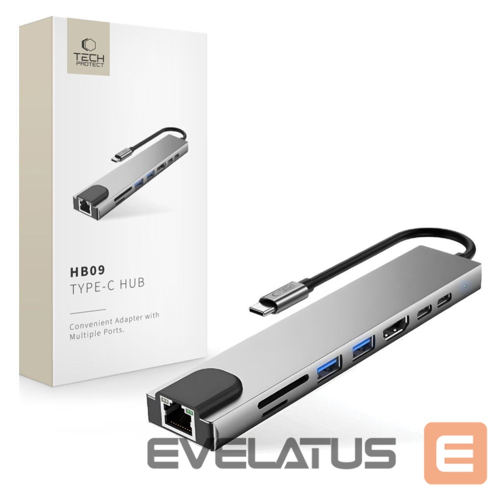 Other goods Tech-Protect Tech-Protect HB09 USB hub 8in1 TYPE-C + USB-A 3.0 + USB-C 3.0 + HDMI 4K 60HZ + SD/TF + PD100W + RJ45 1000 MB/S - gray