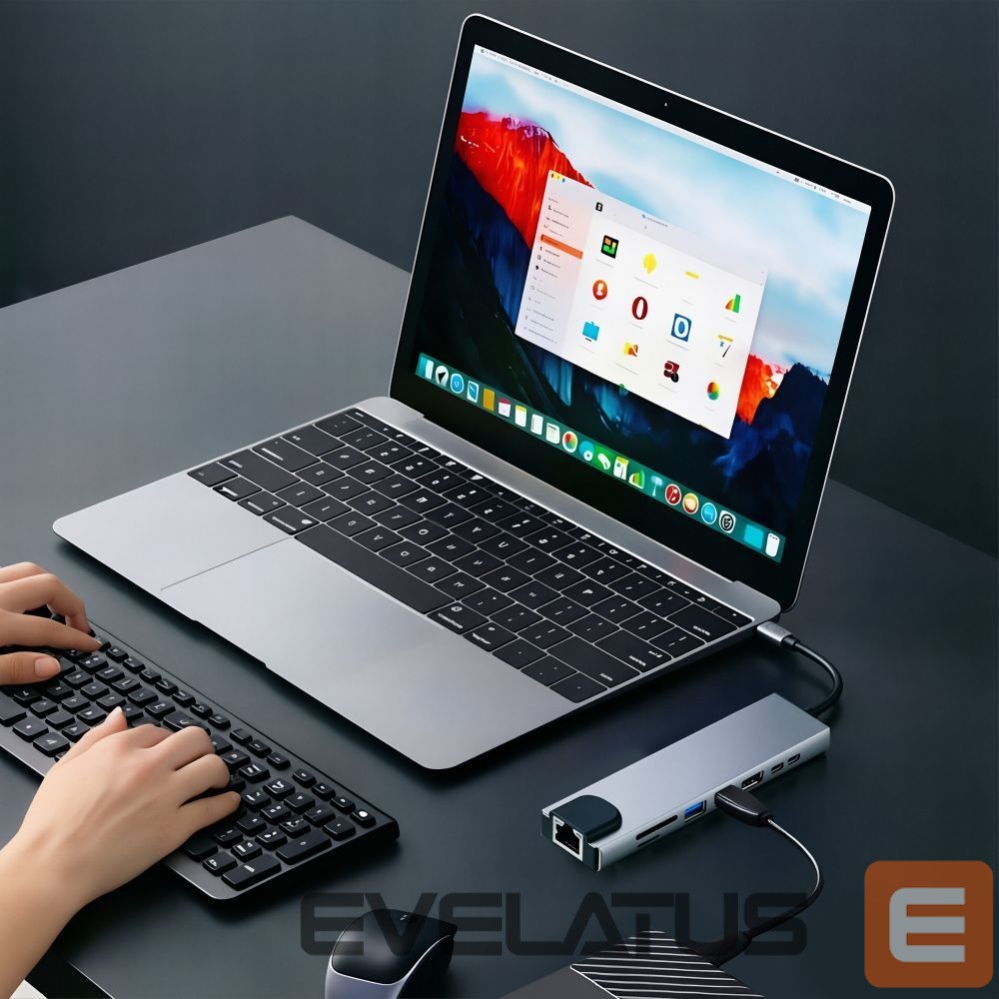 Other goods Tech-Protect Tech-Protect HB09 USB hub 8in1 TYPE-C + USB-A 3.0 + USB-C 3.0 + HDMI 4K 60HZ + SD/TF + PD100W + RJ45 1000 MB/S - gray