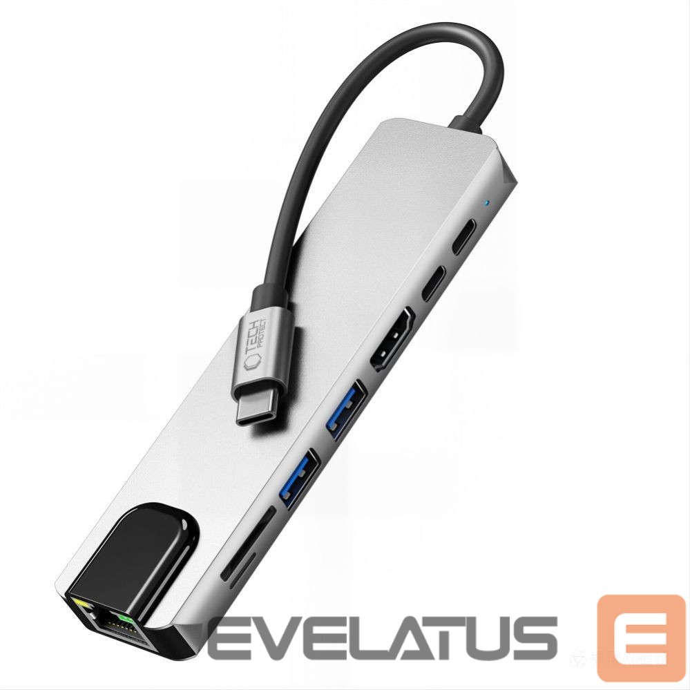 Other goods Tech-Protect Tech-Protect HB09 USB hub 8in1 TYPE-C + USB-A 3.0 + USB-C 3.0 + HDMI 4K 60HZ + SD/TF + PD100W + RJ45 1000 MB/S - gray
