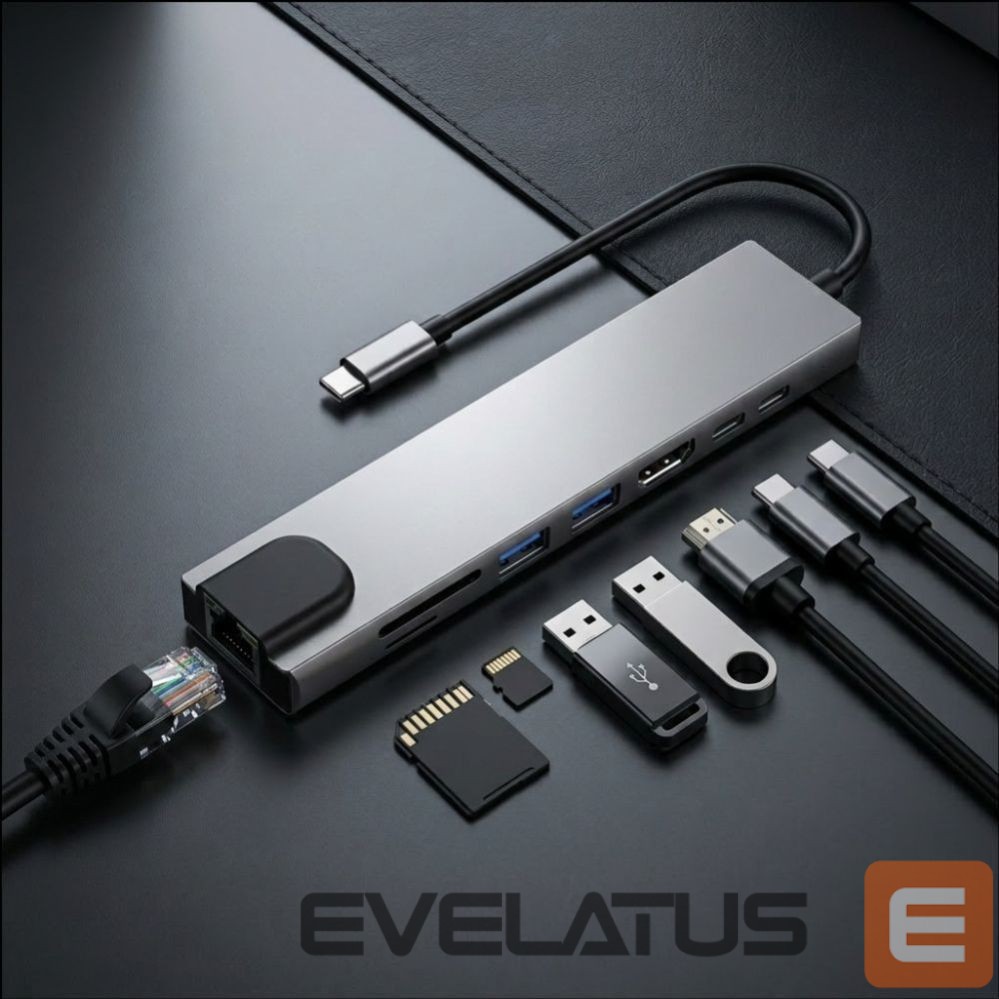 Other goods Tech-Protect Tech-Protect HB09 USB hub 8in1 TYPE-C + USB-A 3.0 + USB-C 3.0 + HDMI 4K 60HZ + SD/TF + PD100W + RJ45 1000 MB/S - gray