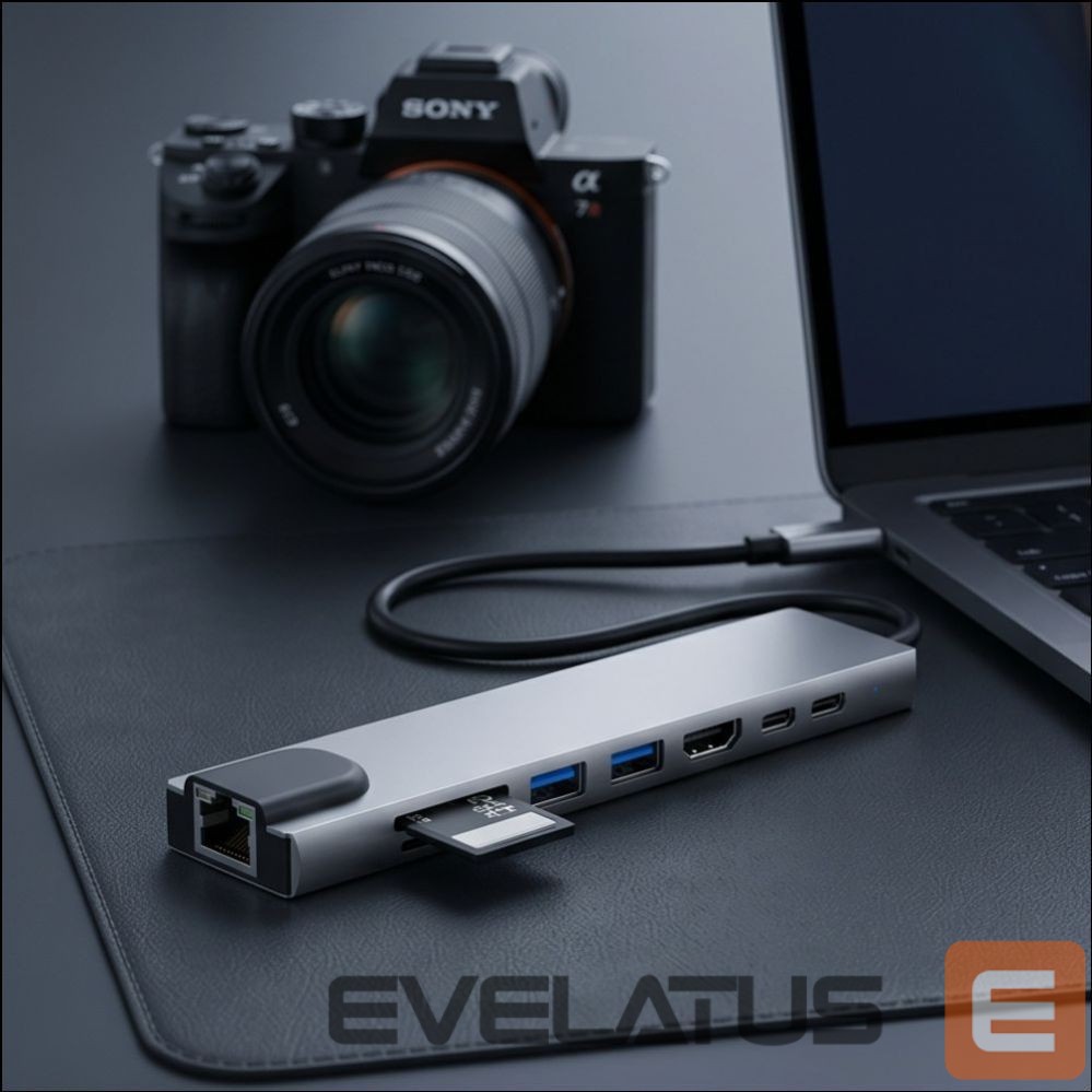 Other goods Tech-Protect Tech-Protect HB09 USB hub 8in1 TYPE-C + USB-A 3.0 + USB-C 3.0 + HDMI 4K 60HZ + SD/TF + PD100W + RJ45 1000 MB/S - gray
