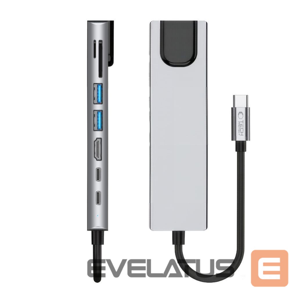 Other goods Tech-Protect Tech-Protect HB09 USB hub 8in1 TYPE-C + USB-A 3.0 + USB-C 3.0 + HDMI 4K 60HZ + SD/TF + PD100W + RJ45 1000 MB/S - gray