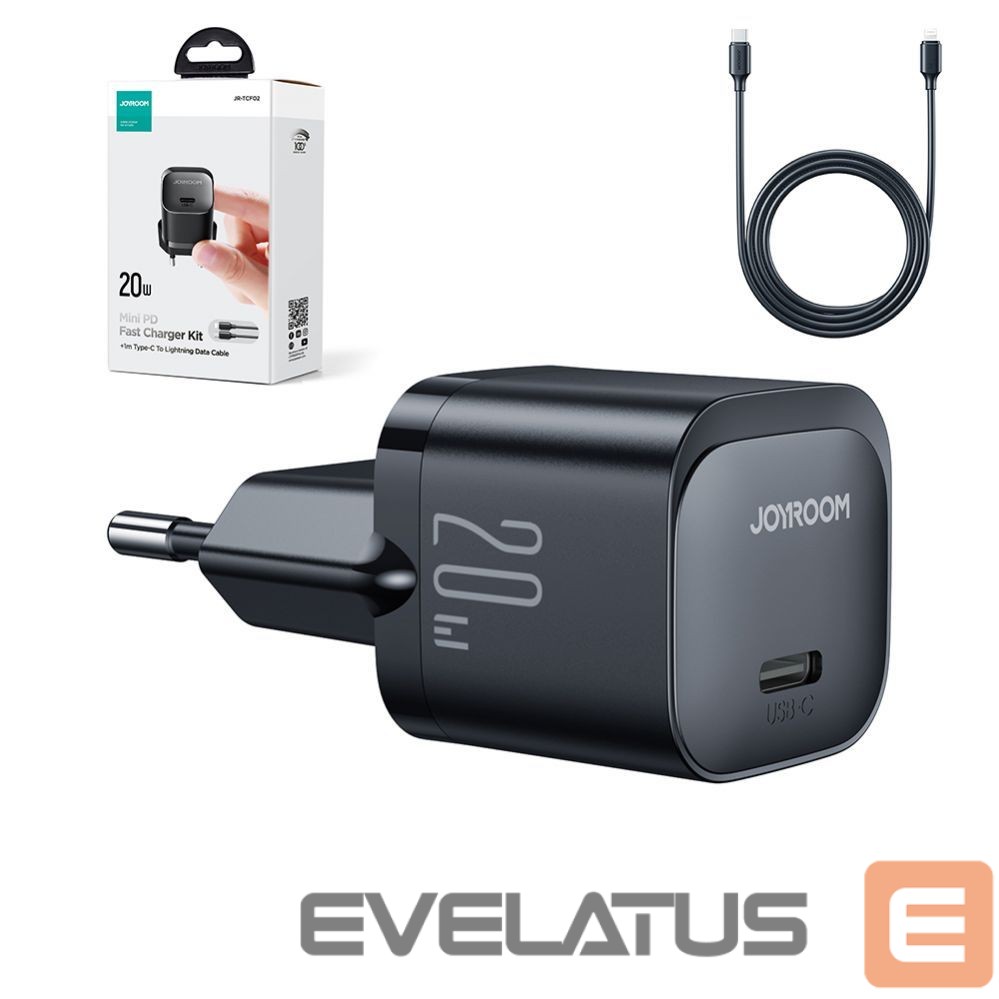 Adapter Joyroom USB C 20W PD mini charger with USB C cable - Lightning Joyroom JR-TCF02 - black