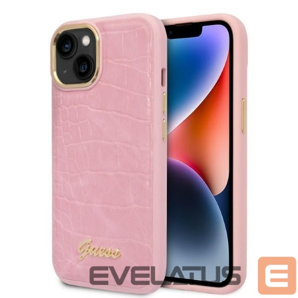 Back panel cover Guess Guess Croco Collection case for iPhone 14 - pink