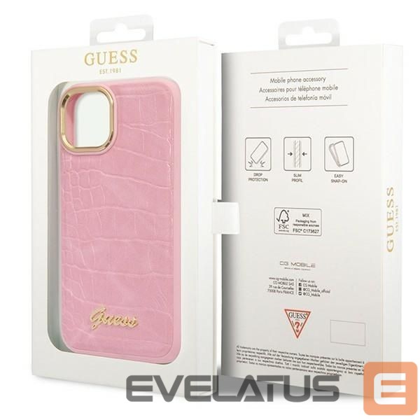Back panel cover Guess Guess Croco Collection case for iPhone 14 - pink