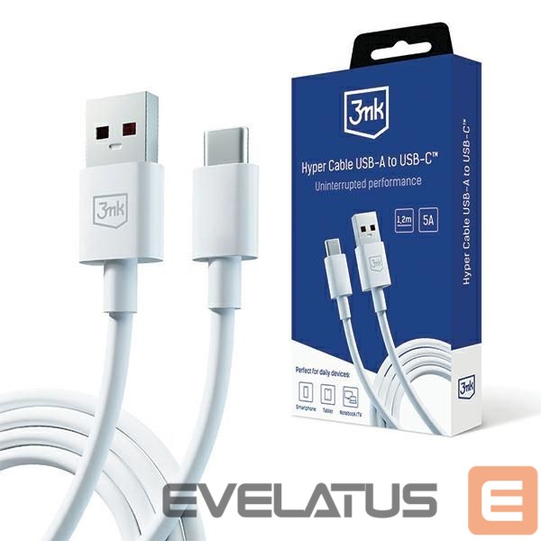 Cable 3MK 3MK Hyper Cable USB-A to USB-C 5A 60W 1.2m biały/white kabel
