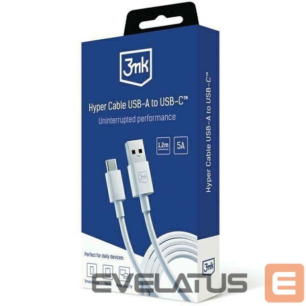 Cable 3MK 3MK Hyper Cable USB-A to USB-C 5A 60W 1.2m biały/white kabel