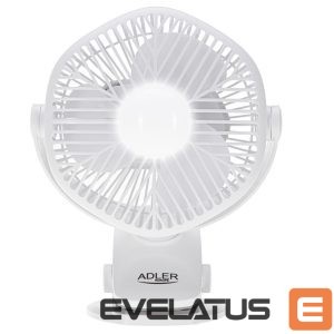 Fan Adler  Rechargeable fan with clip | AD 7335 | Table Fan | 6 W | Diameter 12.7 cm | Number of speeds 3 | Oscillation | White 