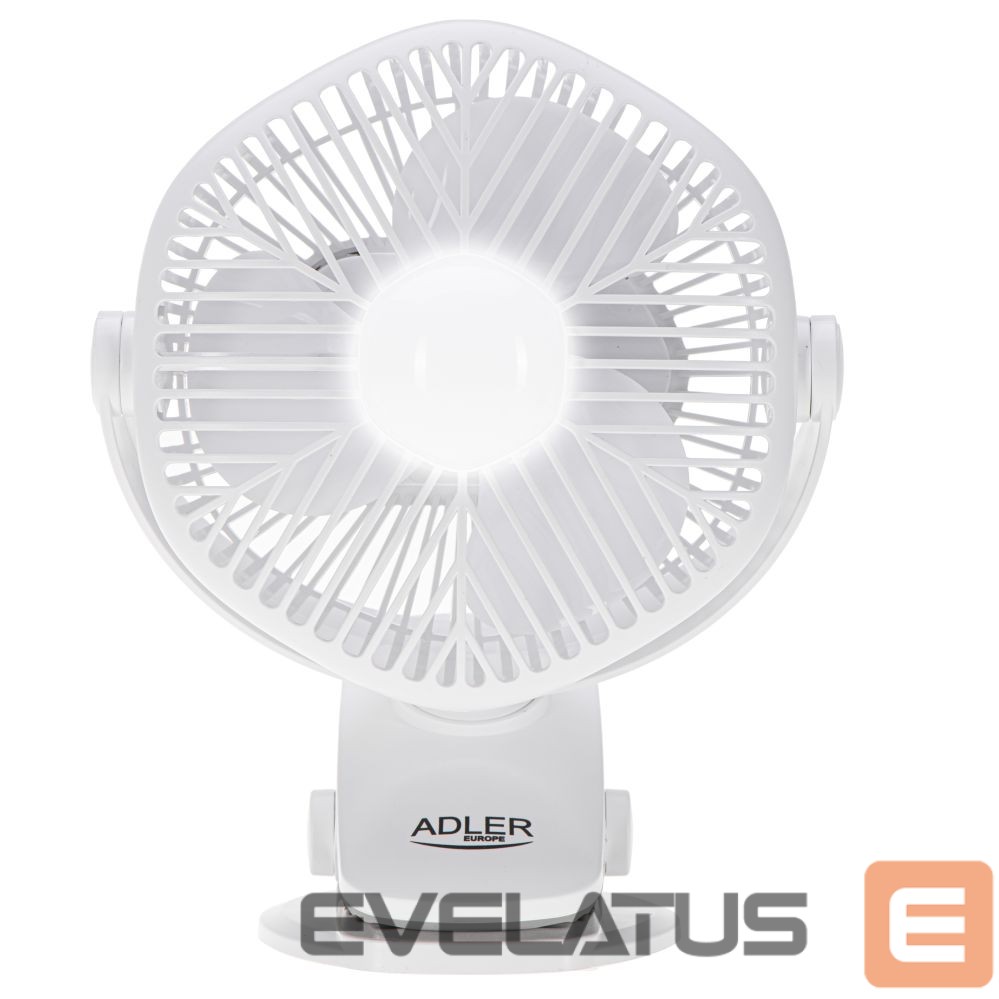 Fan Adler Rechargeable fan with clip | AD 7335 | Table Fan | 6 W | Diameter 12.7 cm | Number of speeds 3 | Oscillation | White