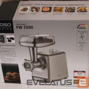Meat grinder Caso  SALE OUT.  Meat Mincer | FW 2500 | Stainless Steel | 2500 W | Number of speeds 2 | Throughput (kg/min) 2.5 | 3 stainless steel cutting plates (3 mm, 5 mm and 8 mm), Sausage filler, Cookie attachment with 4 moulds, Stuffer | DEMO 