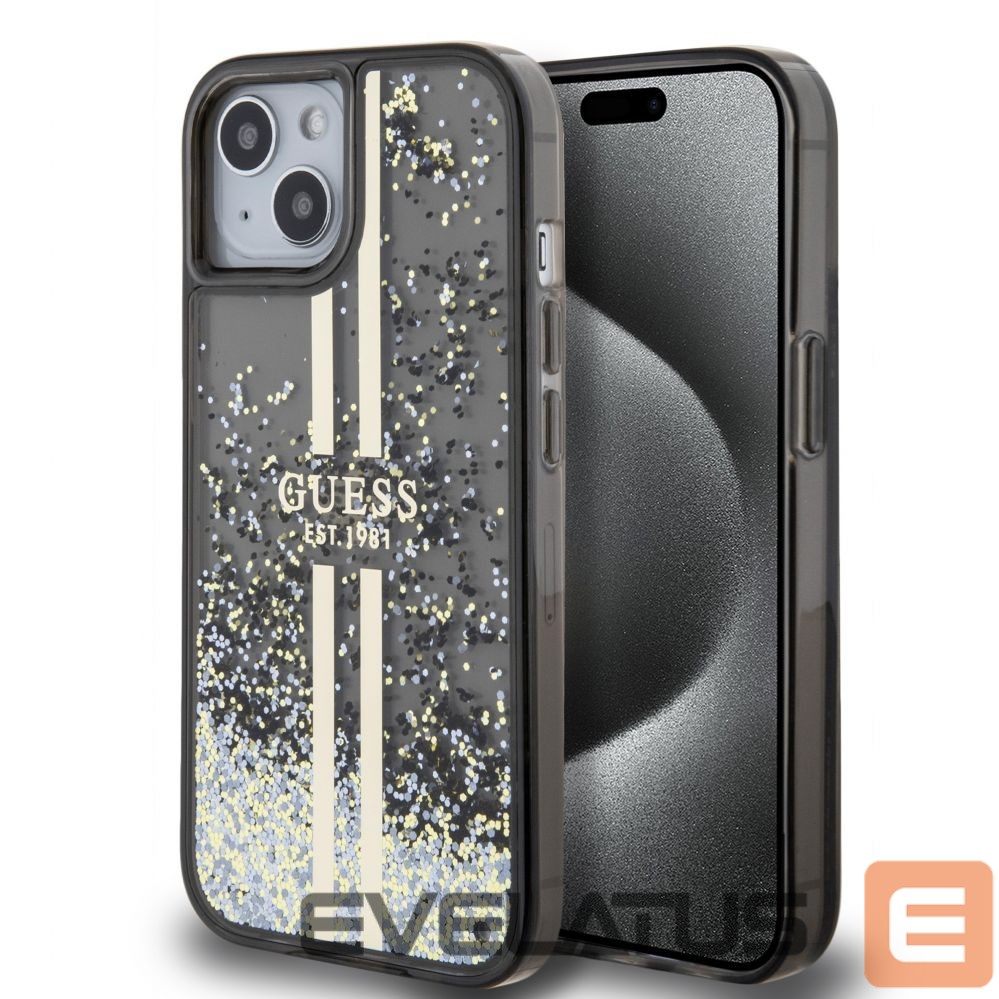 Back panel cover Guess Apple Guess PC/TPU Liquid Glitter Gold Stripe Case for iPhone 15 Black
