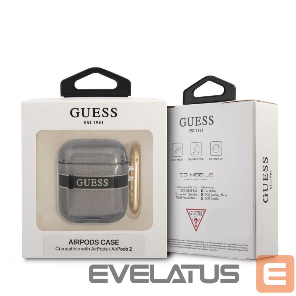 Headphone case Guess Apple Airpods 1/2 TPU Printed Stripe Case Black