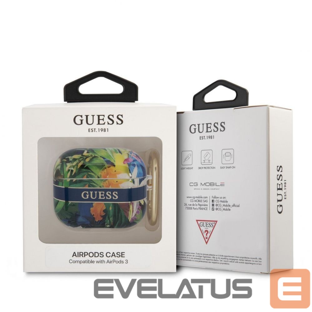 Headphone case Guess Apple Airpods 3 TPU Flower Print Case Blue