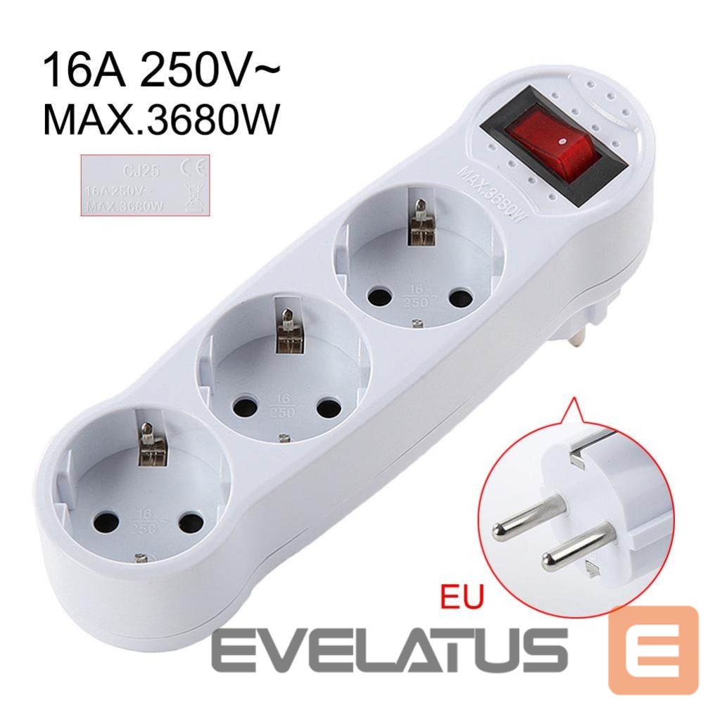 Converter CP EU3 Perfect Travel Slim 180 degree Euro Power Socket expander to 3x plug 250V 16A Black