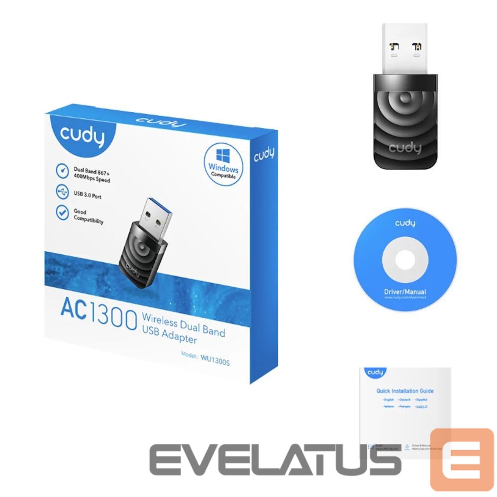 Routers Cudy Cudy WU1300S AirMax AC1300 Dual Band WiFi USB Adapter USB 3.0 High Speed High Gain Black