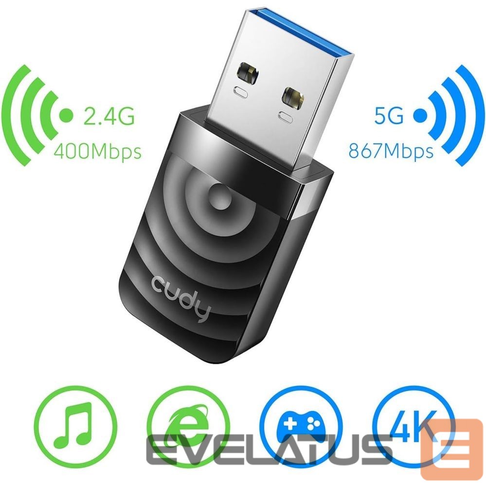 Routers Cudy Cudy WU1300S AirMax AC1300 Dual Band WiFi USB Adapter USB 3.0 High Speed High Gain Black