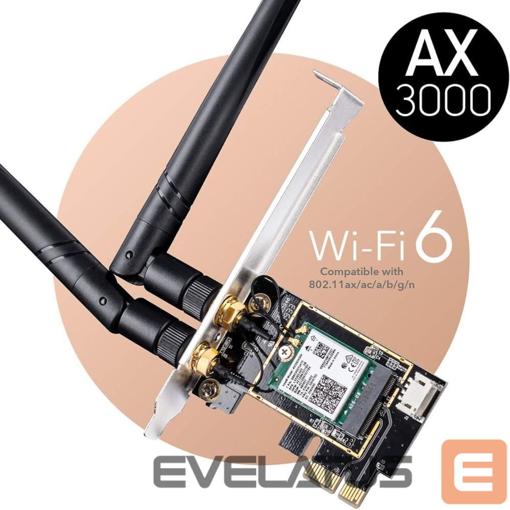 Routers Cudy WE3000 AirMax AX3000 WiFi 6 Bluetooth 5.0 PCIe Adapter Intel AX200 Dual Band 2 Antennas Black