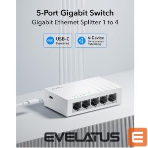 Routers Cudy  GS105U NetSwitch 5-Port Gigabit Switch USB-C Power IGMP QoS Loop Prevention Black 