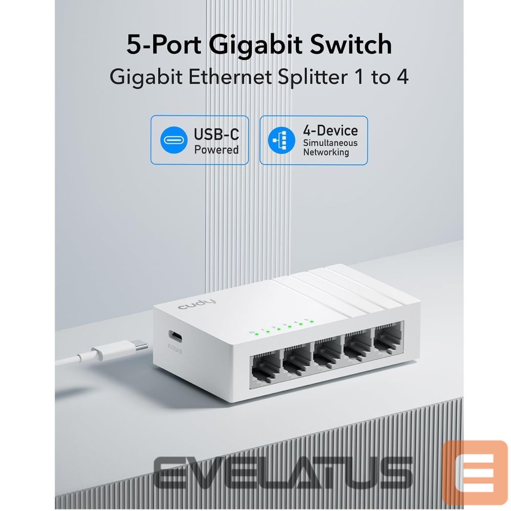 Routers Cudy GS105U NetSwitch 5-Port Gigabit Switch USB-C Power IGMP QoS Loop Prevention Black
