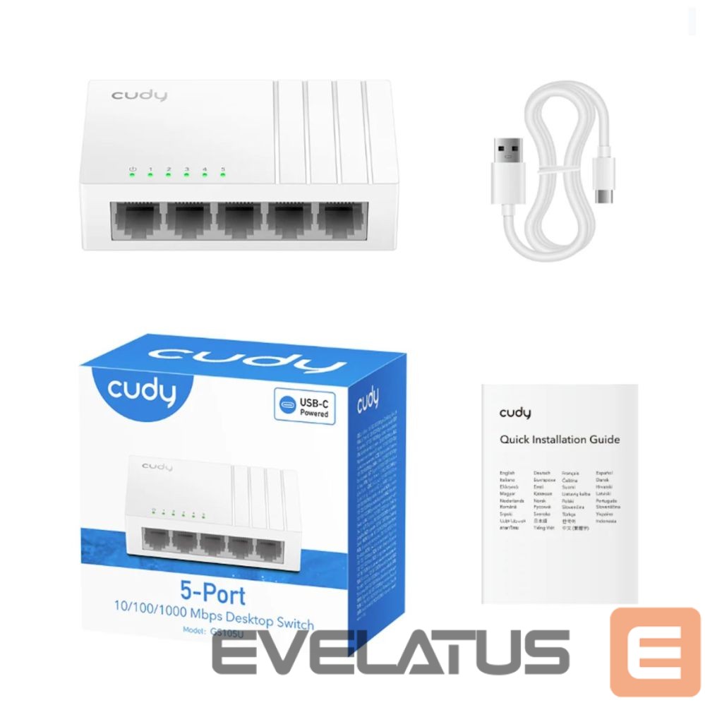 Routers Cudy GS105U NetSwitch 5-Port Gigabit Switch USB-C Power IGMP QoS Loop Prevention Black