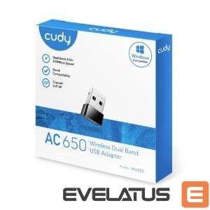 Routers Cudy  WU650 AirNano AC650 Dual Band WiFi USB Adapter Nano Size USB 2.0 Plug and Play Black 