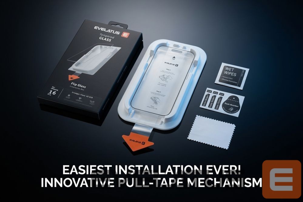 Protective glass Evelatus Apple iPhone 13 / 14 Flip Glass Magic Easy Install Box - Screen Protector