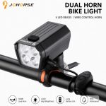 Bicycle accessory iLike  JOHORSE USB Rechargeable Bike Headlight with 120dB Electric Horn, 300LM 4 LED Bicycle Front Light, 7 Lighting Modes, Handlebar Remote Switch, IPX4 Waterproof Black