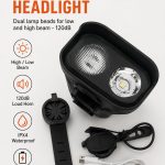 Bicycle accessory iLike  JOHORSE Rechargeable Bike Light with 120dB Horn, USB Rechargeable LED Bicycle Headlight, High/Low Beam, IPX4 Waterproof, Front Cycling Light Black