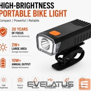 Bicycle accessory iLike  USB Rechargeable Bike Front Light, JH420 High Brightness LED Bicycle Headlight, IP65 Waterproof Cycling Light for MTB, Road Bike & E-Bike Black