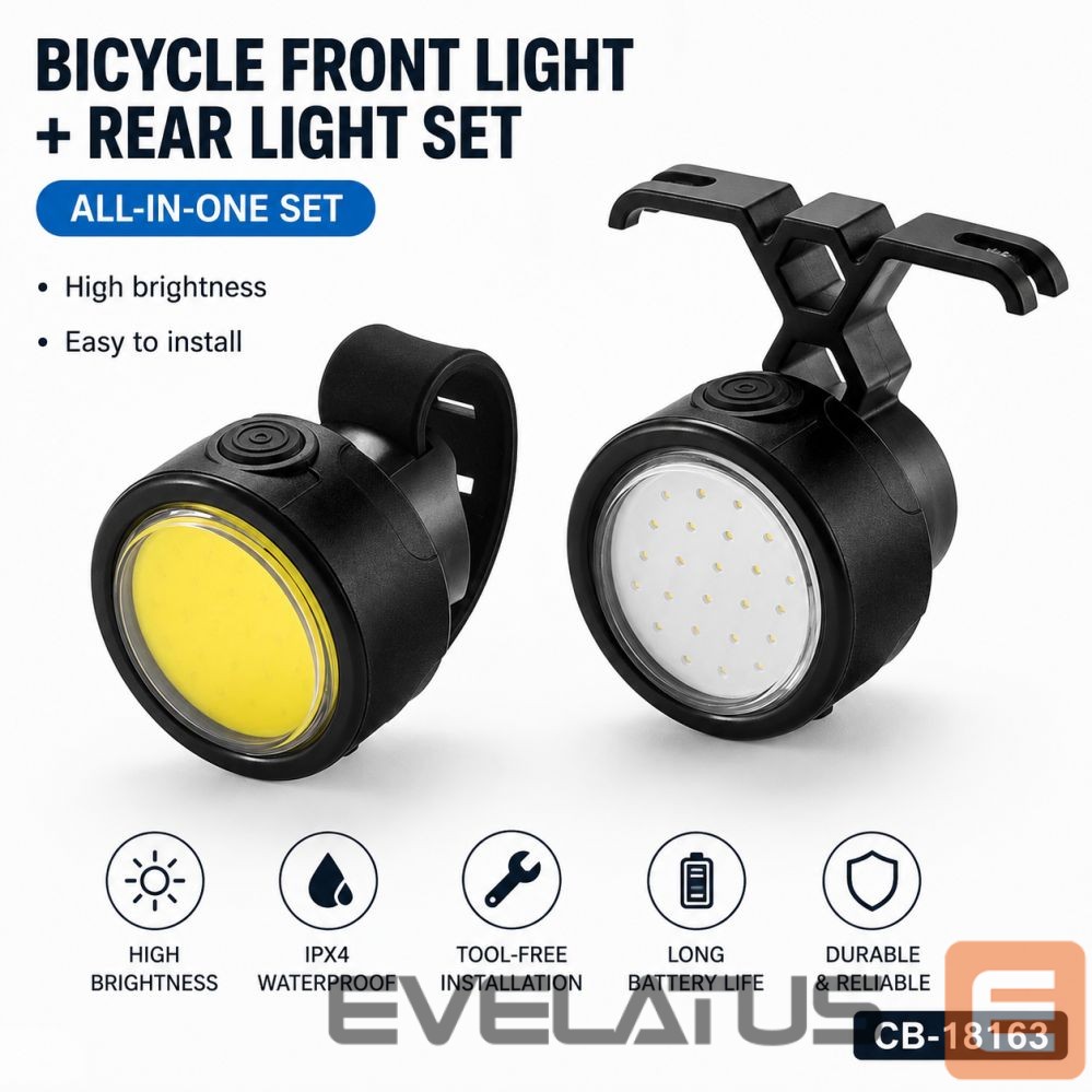 Bicycle accessory iLike 2PCS Bicycle Front & Rear Light Set – USB Rechargeable LED Bike Lights for Mountain & Road Bikes, Electric Bikes, Scooters, E-Scooters, Kids Bikes