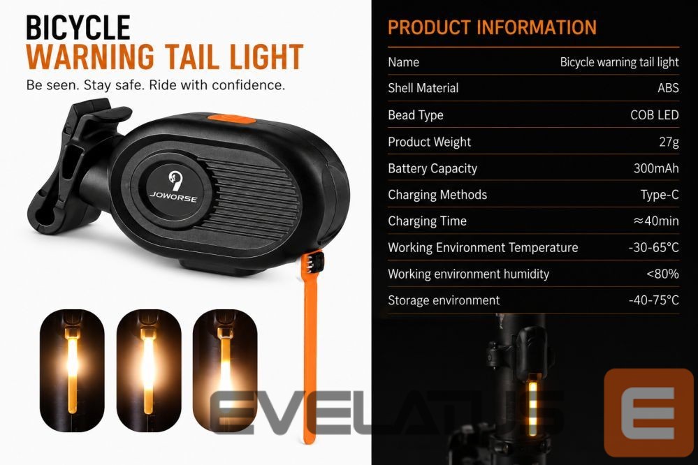 Bicycle accessory iLike JOWORSE Rechargeable COB LED Bike Tail Light, USB-C Bicycle Rear Safety Light, 300mAh Waterproof Cycling Warning Light