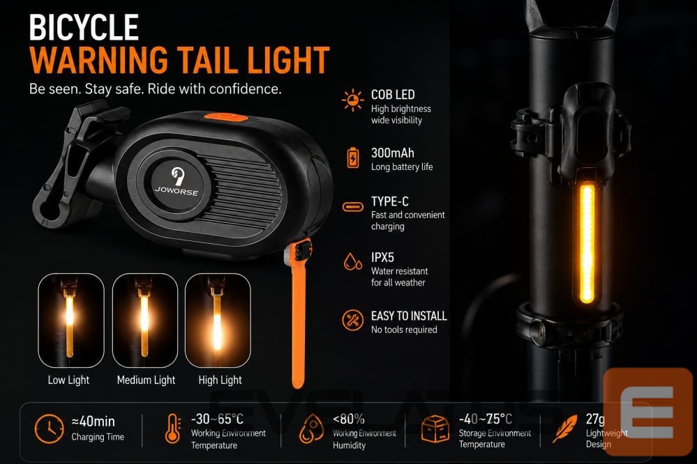 Bicycle accessory iLike JOWORSE Rechargeable COB LED Bike Tail Light, USB-C Bicycle Rear Safety Light, 300mAh Waterproof Cycling Warning Light