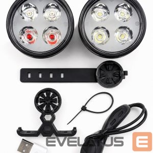 Bicycle accessory iLike  USB Rechargeable 4-LED Bike Light Set – Front & Rear Bicycle Lights with 120dB Horn 