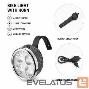 Bicycle accessory iLike  Rechargeable Bike Headlight with 120dB Horn, 280 Lumens, 4 Light Modes, USB Rechargeable, Wireless Remote Control 