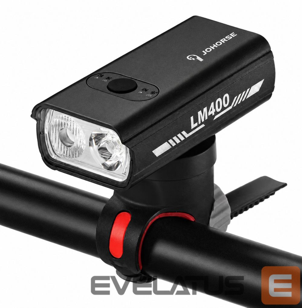 Bicycle accessory iLike JOHORSE USB Rechargeable Bike Front Light, 400LM LED Bicycle Headlight, Dual Beam, Aluminum Housing, Battery Indicator, Waterproof Cycling Light