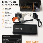 Bicycle accessory iLike  JOHORSE Bike Headlight & Electric Horn – 300 Lumens, 120dB, USB Rechargeable 