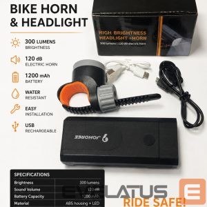 Bicycle accessory iLike  JOHORSE Bike Headlight & Electric Horn – 300 Lumens, 120dB, USB Rechargeable 