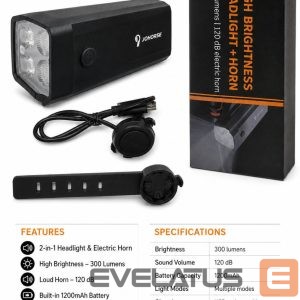 Bicycle accessory iLike  Rechargeable Bicycle Headlight with 120dB Electric Horn, 300 Lumens LED Bike Light, USB Rechargeable, Handlebar Remote Switch 