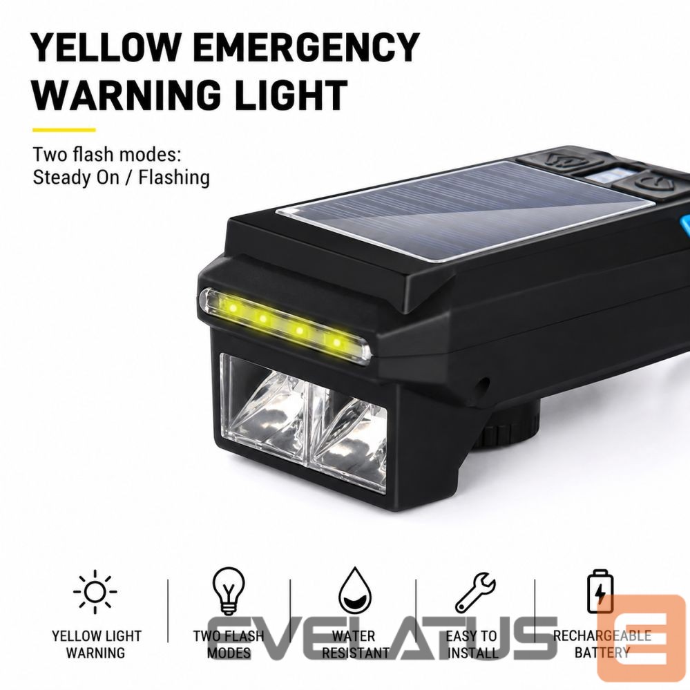 Bicycle accessory iLike Solar Powered Bike Headlight with 120dB Horn, USB Rechargeable, 1000LM LED Bicycle Front Light, 4000mAh Battery, Emergency Warning Light