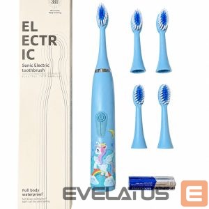 Toothbrush iLike  Kids Sonic Electric Toothbrush, Waterproof, 5 Brush Heads (1+4 Replacement Heads), Battery Powered, Soft Bristles, Unicorn Design, Blue Blue