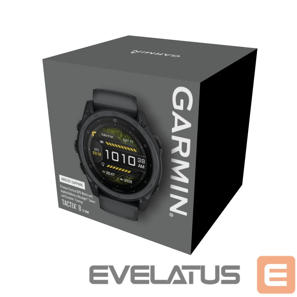 Smart watches Garmin tactix 8 – 51 mm, AMOLED, Cerakote Coating Includes Applied Ballistics Ultralight Solver and Slate Grey
