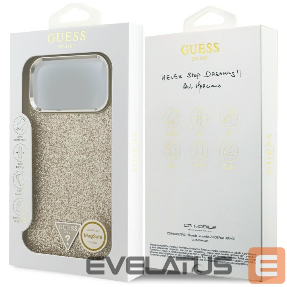 Back panel cover Guess Guess Glitter Triangle Logo MagSafe Case for iPhone 17 Pro Max - Gold