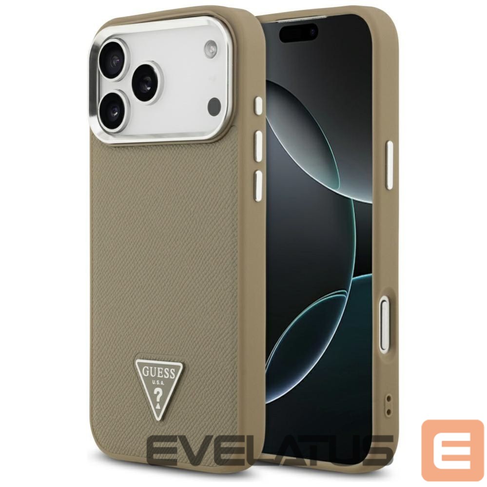Back panel cover Guess Guess Grained Triangle Logo MagSafe case for iPhone 17 Pro Max - brown