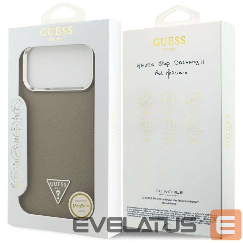 Back panel cover Guess Guess Grained Triangle Logo MagSafe case for iPhone 17 Pro Max - brown