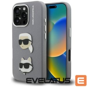 Other goods Karl Lagerfeld  Karl Lagerfeld FW Grained Karl & Choupette Heads Pins Case for iPhone 16 Pro - Gray 