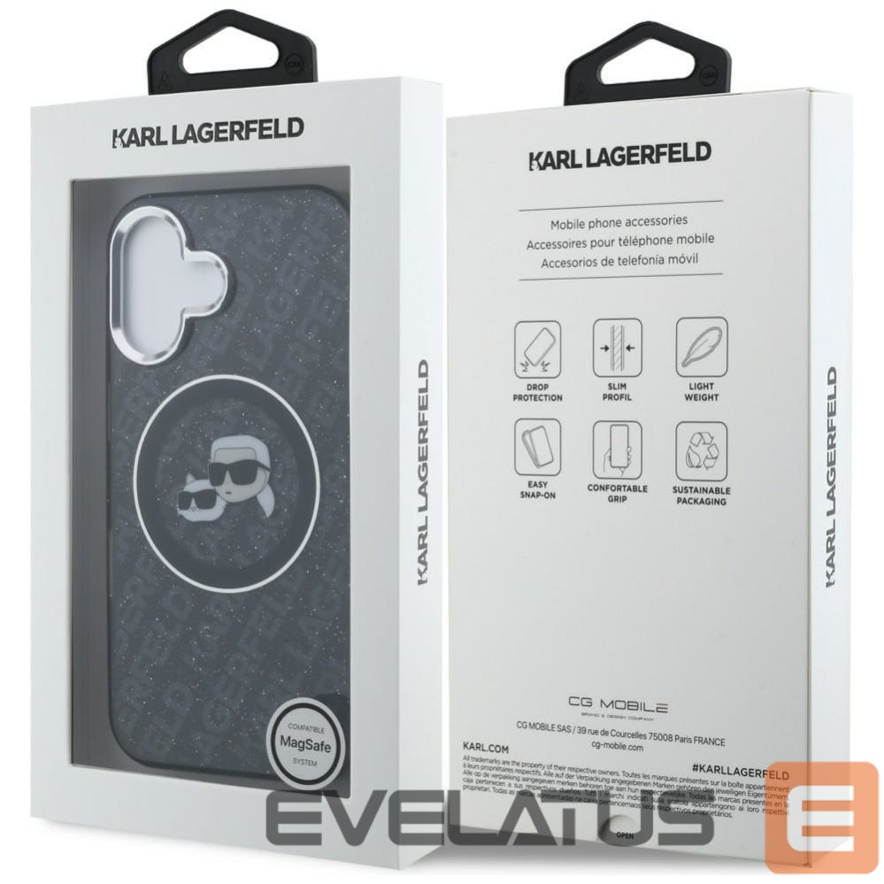 Other goods Karl Lagerfeld Karl Lagerfeld IML Glitter Karl & Choupette Heads Logo MagSafe Case for iPhone 16 - Black