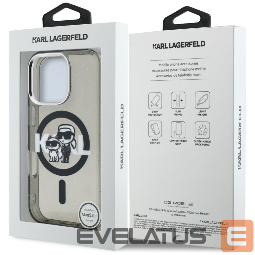 Other goods Karl Lagerfeld Karl Lagerfeld IML Glitter Karl & Choupette Sketch Logo MagSafe Case for iPhone 16 Pro Max - Black