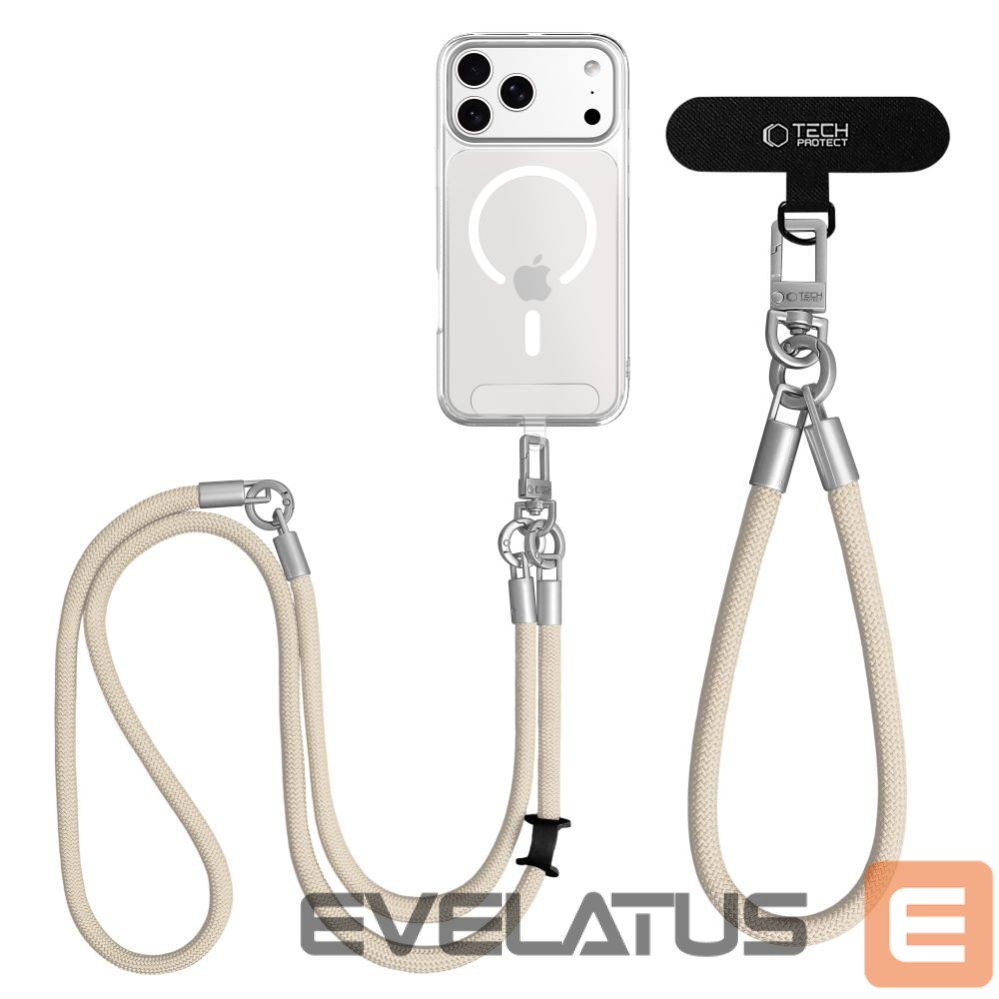 Other goods Tech-Protect Tech-Protect C10S Crossbody Phone Lanyard (114 cm) + Wrist Strap (31 cm) - Beige Titanium