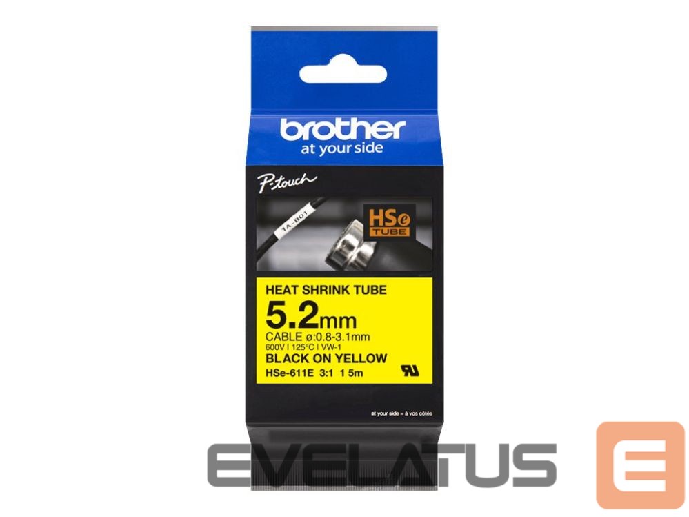Printer accessories Brother | HSe-611E Heat shrink tube | Black On Yellow | TZe | Roll (0.52 cm x 1.5 m) | 0.52 x 150 cm
